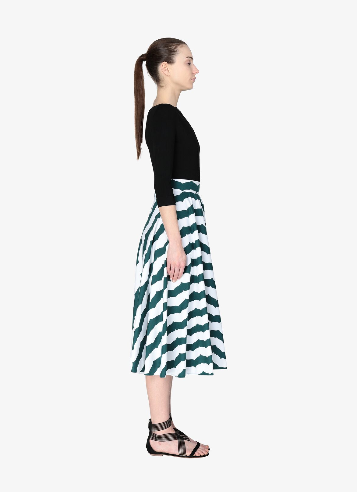 LONG SKIRT POPELINE RAYURES EDITIONS WHITE/GREEN ALAÏA ホワイト/グリーン  LONG SKIRT POPELINE RAYURES EDITIONS WHITE/GREEN